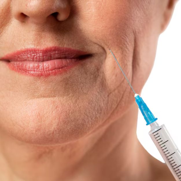 senior woman with dermal filler syringe